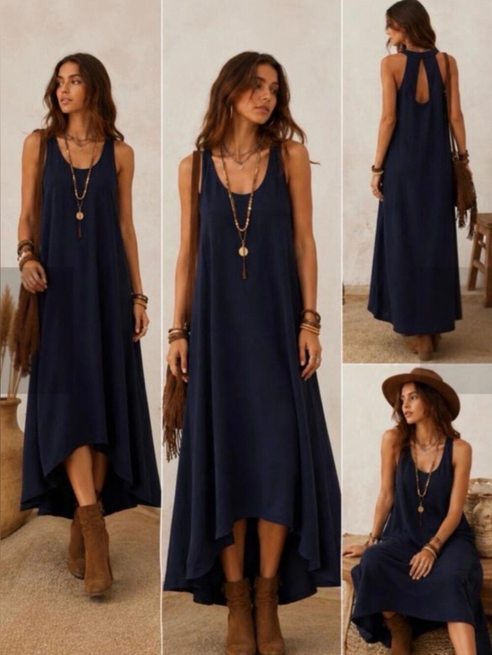 FAT FACE LOLA Navy High-Low Maxi Dress. LINEN BLEND. WOMEN'S 10. Hip Pockets!